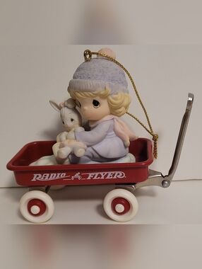 2000 Precious Moments & Radio Flyer Christmas Ornament with Real Working Wagon